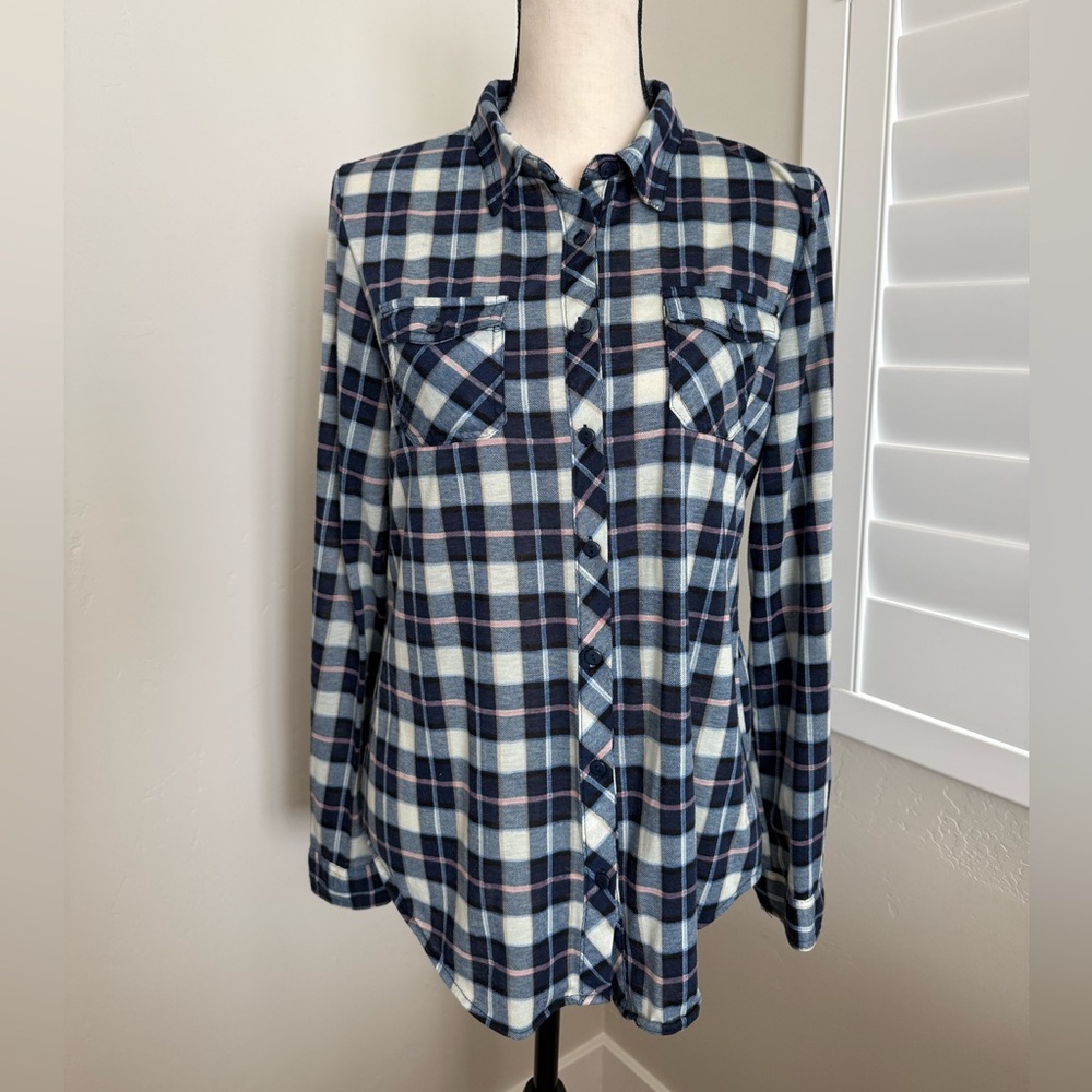 Bella D Ladies Plaid Button Up | Large | Long Sleeve | 3/4 Sleeve Option